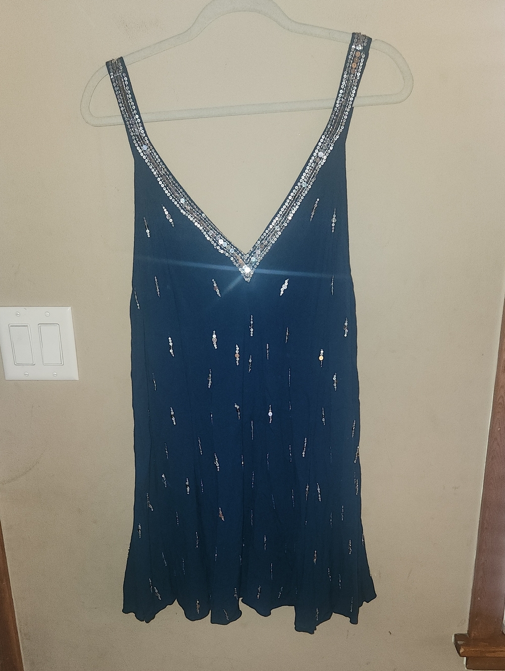 Nwt-Intimately Free People Rising Sun Slip Teal Blue With Silver Sequin Size S.